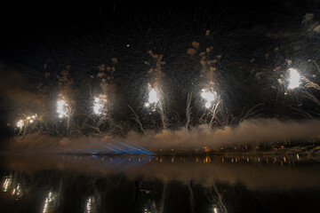 February 15 2024, Belgrade, Serbia,  Independence Day celebration, fireworks, drones and lighting effects
