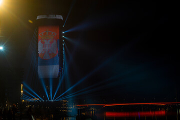 February 15 2024, Belgrade, Serbia,  Independence Day celebration, fireworks, drones and lighting...