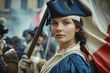 Une femme révolutionnaire portant le drapeau français » IA générative