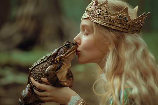 Une princesse blonde embrassant un crapaud &raquo; IA g&eacute;n&eacute;rative