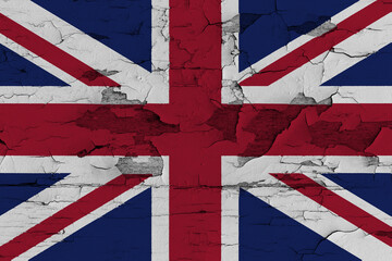 Fototapeta premium United Kingdom Flag Painted on Old Wood Plank Background