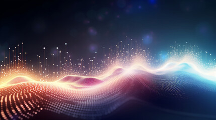 Abstract motion particle wallpaper technology background, futuristic science digital wave...