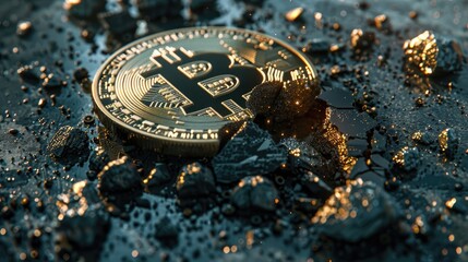 BTC halving illustrated by breaking Bitcoin depict