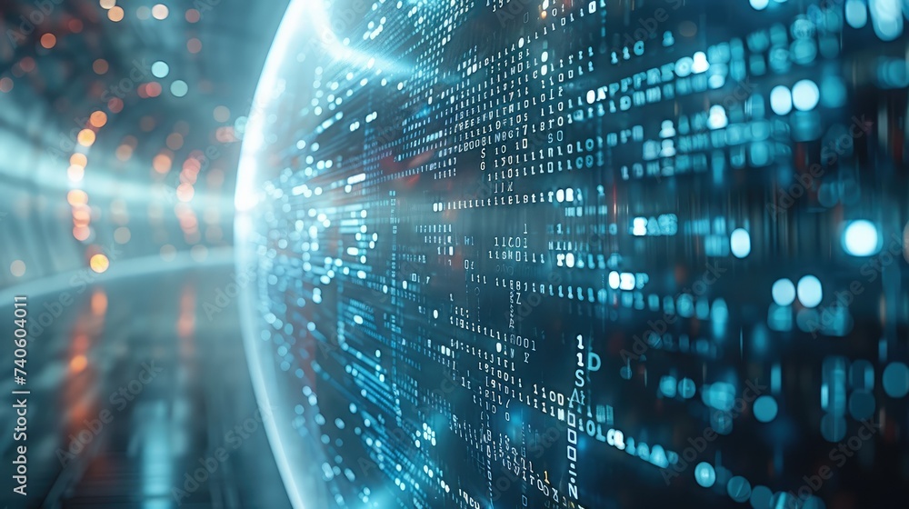 Leinwandbilder Cyber security and global communication concept. Analysis of information. Technology data binary code network conveying connectivity, Data and information protection protocol. Generative AI.