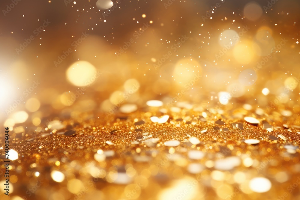 Poster gold specs bokeh background with sparkling dust for abstract and shiny effect