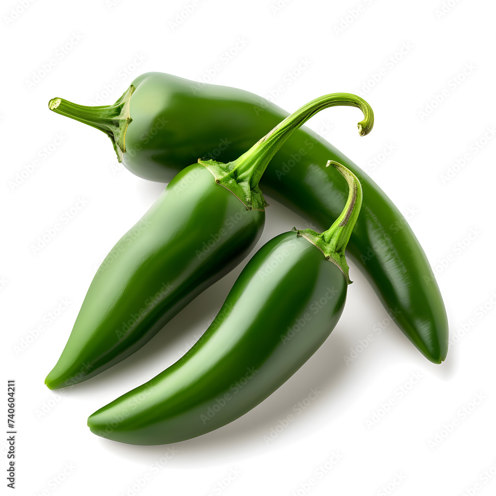 Poster Green hot spicy jalapenos isolated on white background - Posters
