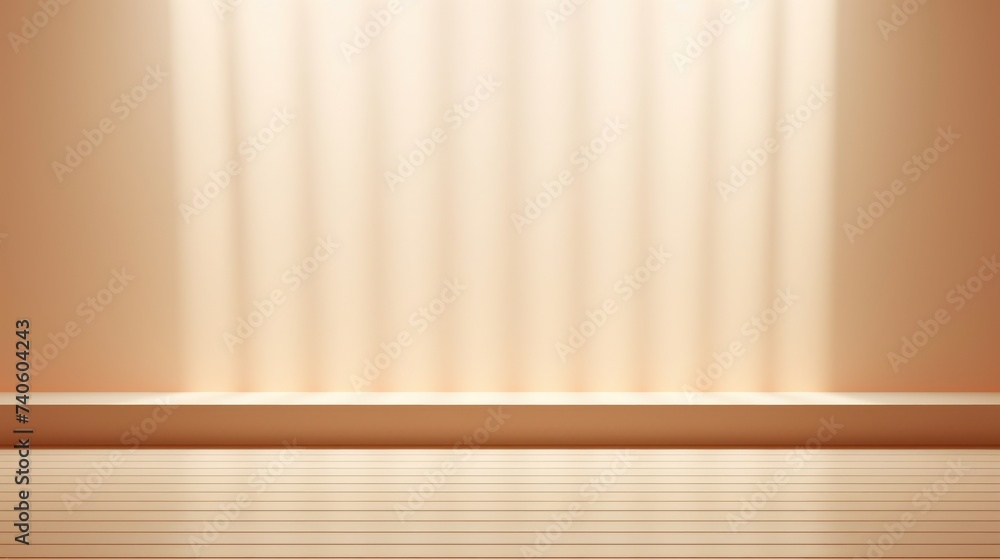 Poster display backdrop. empty beige room with illuminated stripes for product display decoration