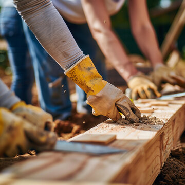 Teamwork in Action: Dedicated Volunteers Collaborating on a Community Development Construction Project, Building Homes and Facilities
