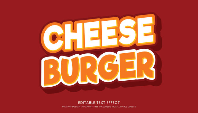 cheese burger food editable 3d text effect template bold typography and abstract style, food logo and fast food brand