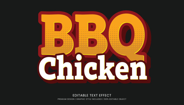 bbq chicken food editable 3d text effect template bold typography and abstract style, food logo and fast food brand