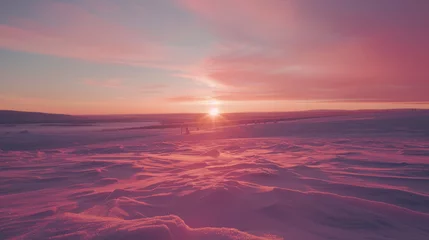 Cercles muraux Violet Sunset in nordic landscape. Winter wonderland. 300 dpi