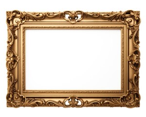 Antique Gold Frame with Intricate Carved Design and White Background for Custom Art and Borders