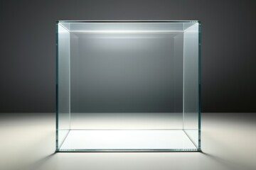 Glass Display Case. Elegant and Minimalistic Blank Exhibition Box Cube for Business or Design