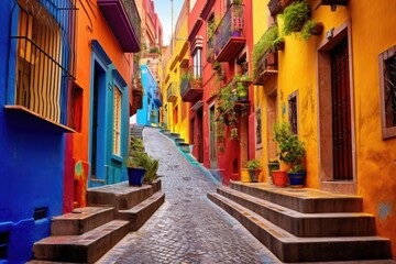 Discover the Charm of Guanajuato: Colorful Alleys in Mexico's Old Town with Stunning Architecture - obrazy, fototapety, plakaty