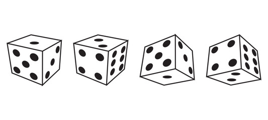 Composition template fortune game concept. Black dice sort set one two three four five six floating. cartoon minimal