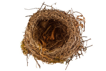 Empty bird nest isolated on white background