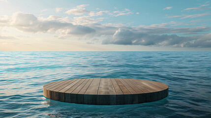 Wooden podium in the middle of the sea. - obrazy, fototapety, plakaty