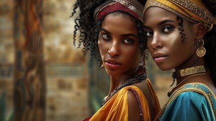 Two stunning black women sharing a fun moment posing together for a picture , generated by AI