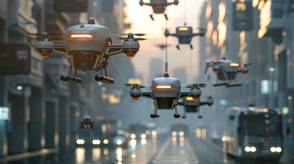 Sistema di consegna completamente automatizzato con droni - obrazy, fototapety, plakaty
