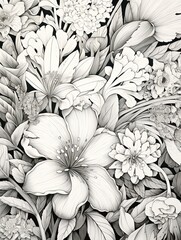 Botanical Blooms: Intricate Zentangle Drawings of Exquisite Garden Scenes