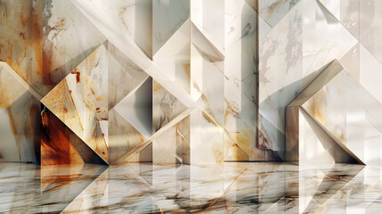 3D rendering of a marble surface with gold foil, product display