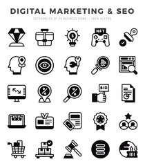 Digital Marketing & SEO icons set. Collection of simple Lineal Filled web icons.