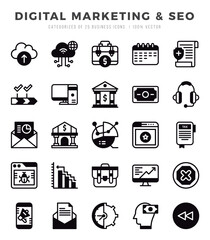 Set of Digital Marketing & SEO Icons Lineal Filled icons collection.