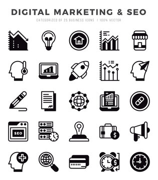 Digital Marketing & SEO Lineal Filled icons collection. 25 icon set. Vector illustration.