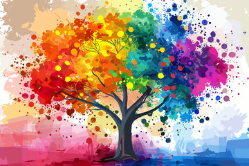 Obraz na płótnie Canvas a colorful tree with lots of dots on it