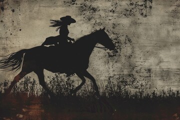 Woman on horse silhouette - obrazy, fototapety, plakaty