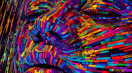 abstract colorful face made of flowing lines