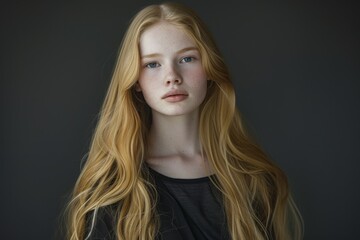 Young woman with long blond hair in a portrait