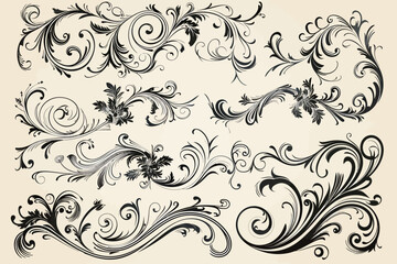 a set of black and white floral designs