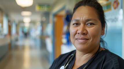 A radiant woman exudes confidence and warmth as she gazes into the camera, her stylish clothing and captivating smile illuminated by the soft indoor lighting against the backdrop of a textured wall