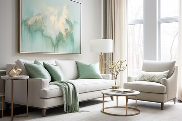 Mint Chair and White Sofa: Contemporary Living Room Decor
