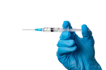 Syringe in gloved hand on white