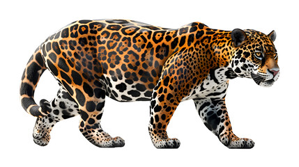  A sleek Jaguar in an ominous stance, its aggressive profile captured in stunning detail against, transparent background