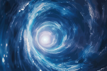 a blue and white swirl with stars in the center