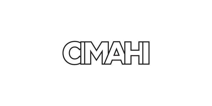Cimahi in the Indonesia emblem. The design features a geometric style, vector illustration with bold typography in a modern font. The graphic slogan lettering.