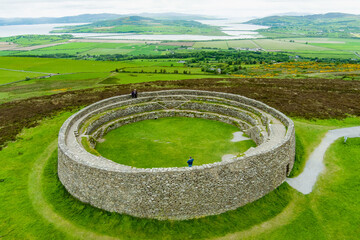 Grianan of Aileach, ancient drystone ring fort, located on top of Greenan Mountain in Inishowen, Co. Donegal, Ireland. - obrazy, fototapety, plakaty