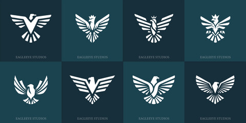 Minimalistische Monochrome Firmenlogos mit Fliegendem Adler: Vektorgrafik-Bündel