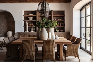 Mediterranean Chic: Stylish Armchair Dining Room Designs with Rustic Flair