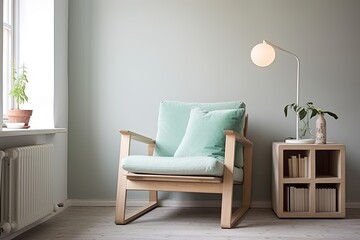 Mint Chair Tranquility: Minimalist Living Room Focal Point