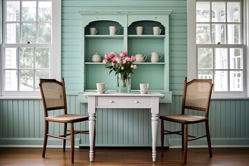 Mint-Colored Chair Settings: Farmhouse-Style Interior Design Elegance