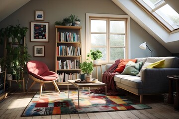 Colorful Textile Modern Scandinavian Living Spaces: Mid-Century Cozy Atmosphere
