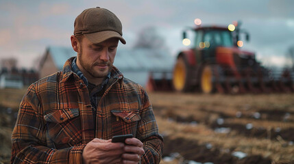 Fototapeta premium Smart farmer using smart device scanning and management data in the field. High technology innovations for increasing productivity in agriculture