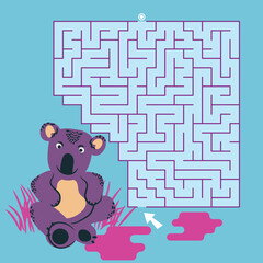 Maze labyrinth game koala vector illustration. Square format puzzle for kids