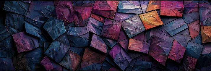 Abstract Textured Colorful Tiled Wall in the Style of Luminous 3D Objects - Dark Violet and Sky Blue Cubist Geometric Fragmentation Digitally Enhance Background created with Generative AI Technology