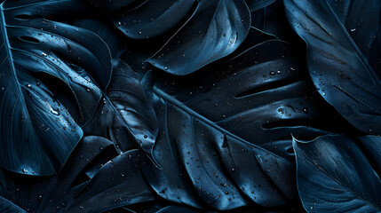 Obraz premium Black tropical leaf, texture, Flat lay, dark nature concept