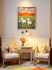 Barnyard Buddies: Playful Children's Room Animal Art, Countryside Field & Farm Painting